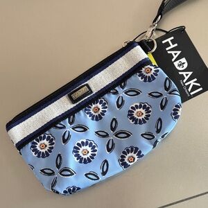 Haakii Light Blue Floral Wristlet Clutch with Striped Trim